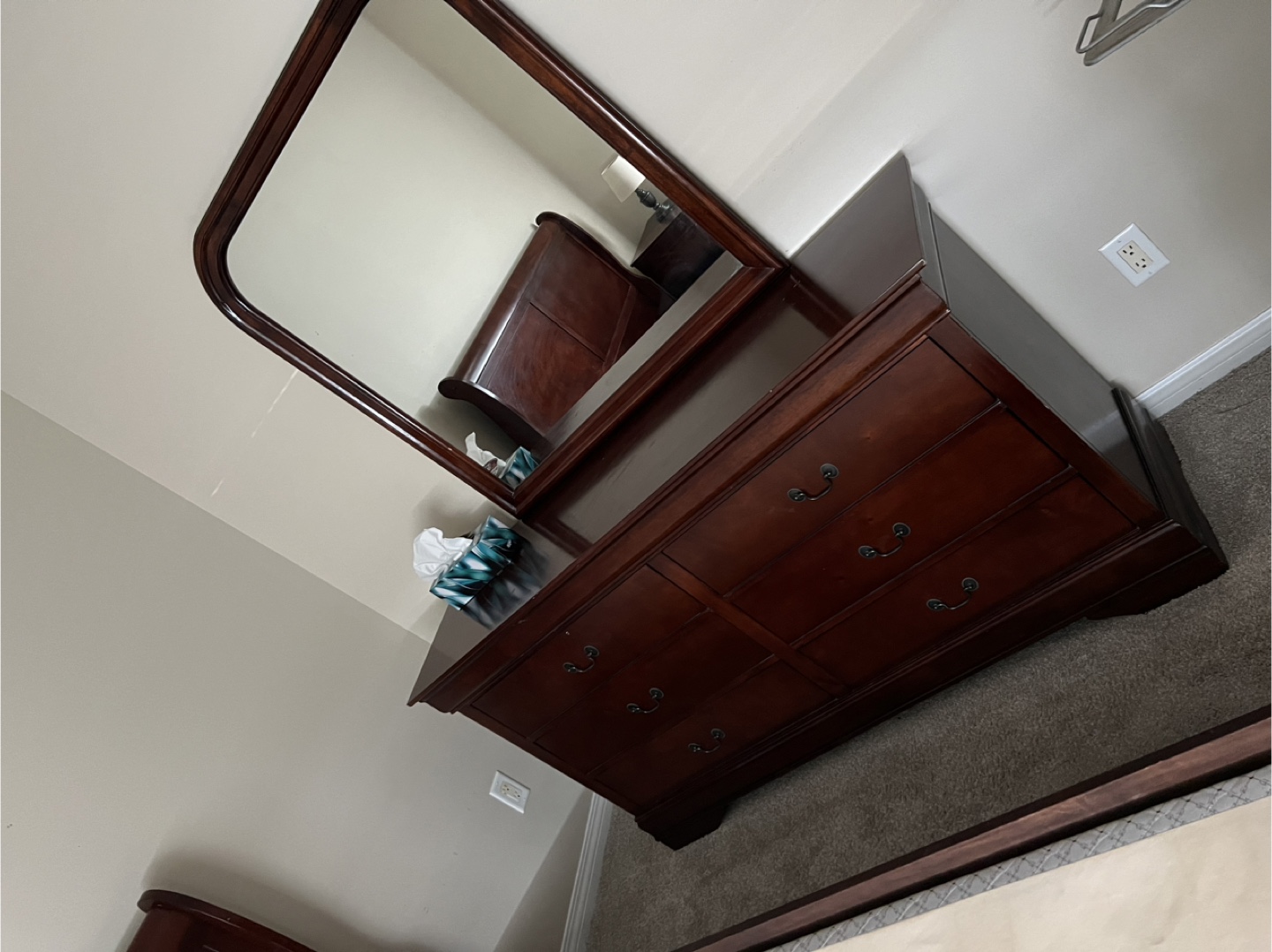 Dark Wood Bedroom Set - Bed, Dresser, Mirror - photo 2