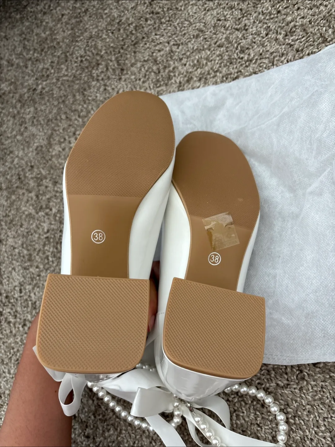 White Heels with Ribbon & Pearl Detail - Size 38 image indicator(3)