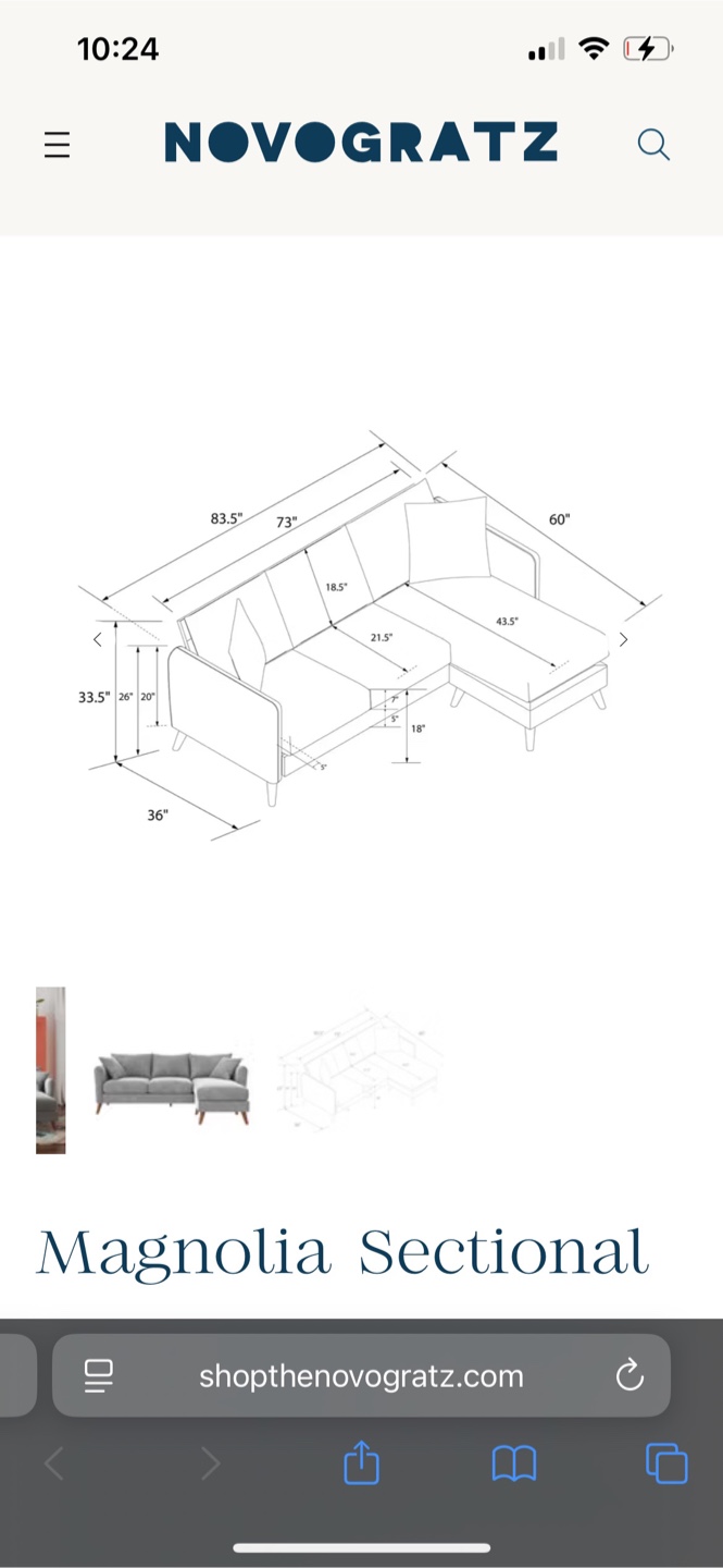 Novogratz Magnolia Sectional Sofa - Grey Velvet - photo 4