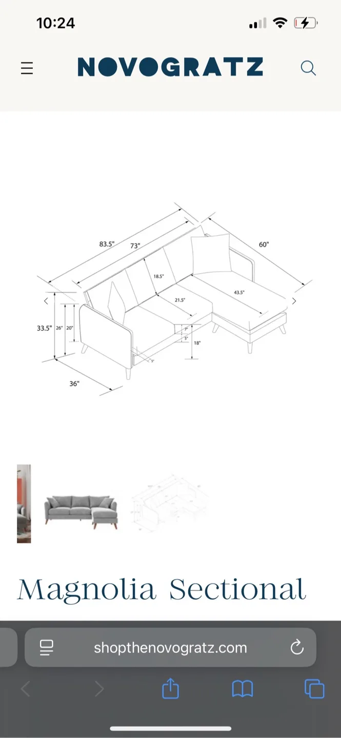 Novogratz Magnolia Sectional Sofa - Grey Velvet image indicator(4)