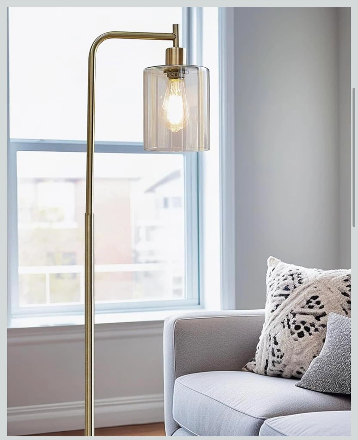 Gold Metal & Glass Shade Floor Lamp - photo 2