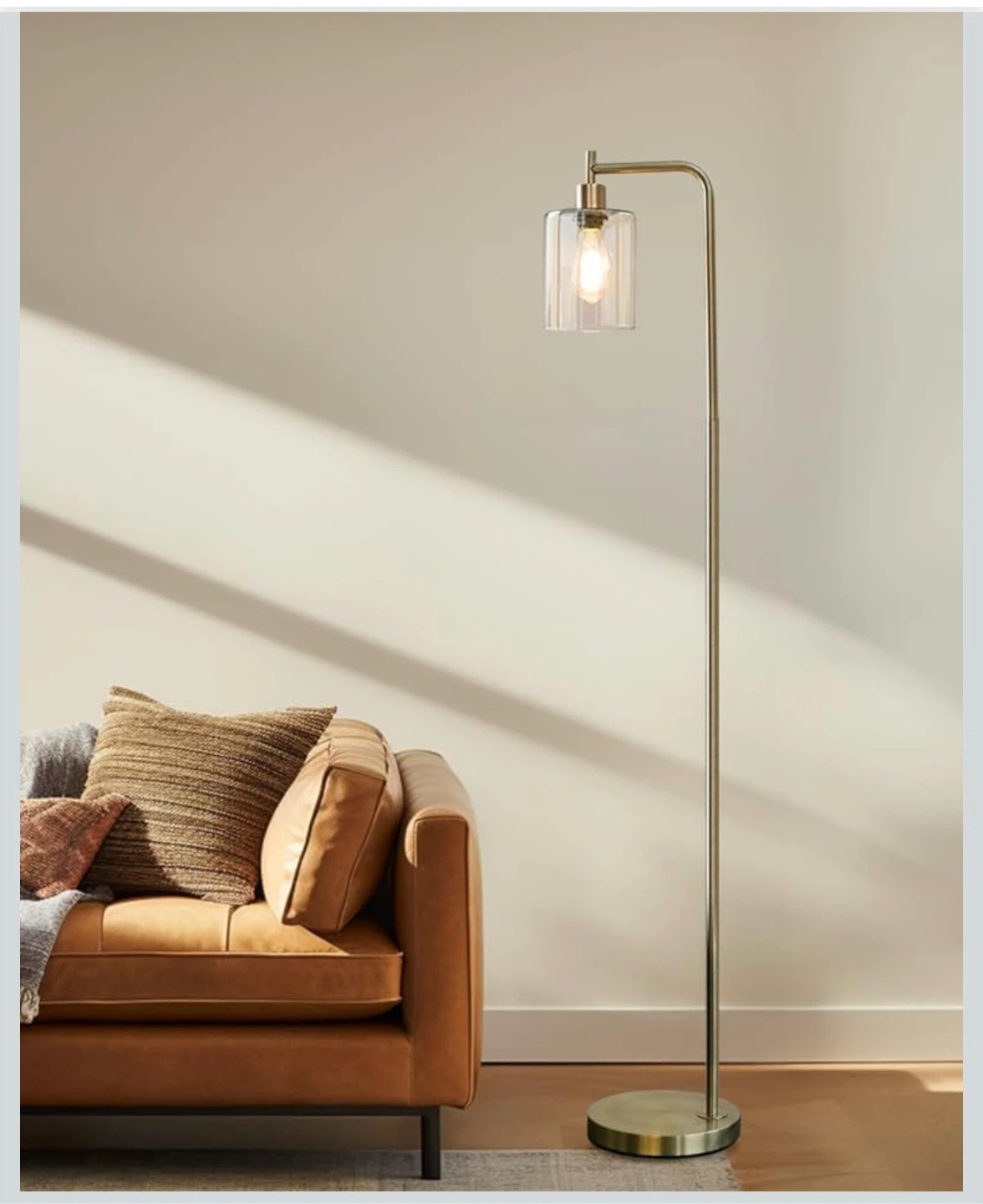 Gold Metal & Glass Shade Floor Lamp