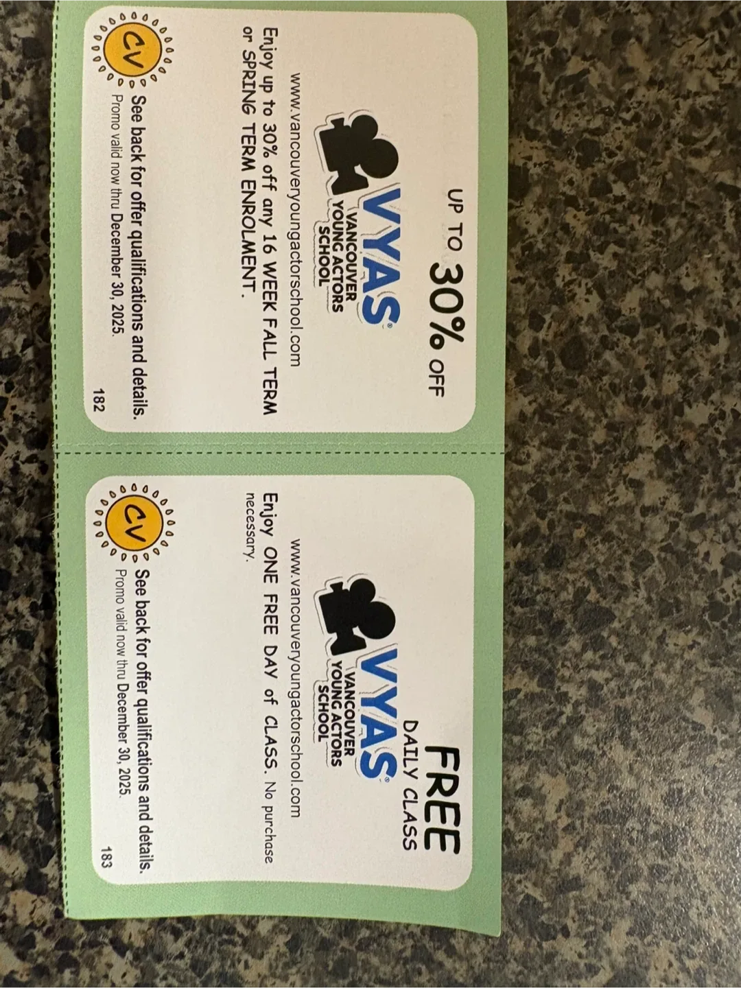 Coupons - acting class at Vancouver Young Actors School !