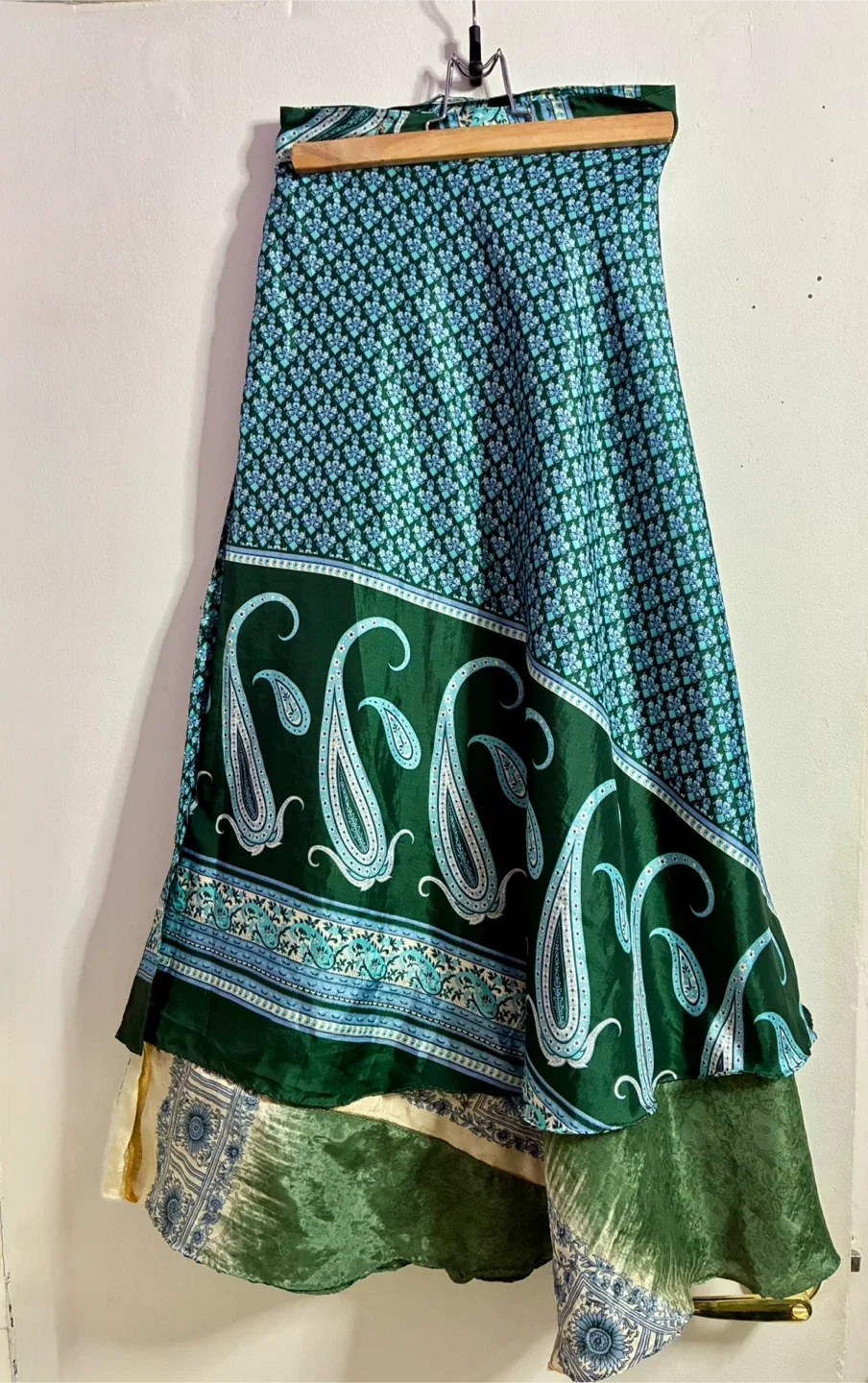 Bohemian Style Wrap Skirt - Green Recycled Silk thumbnail