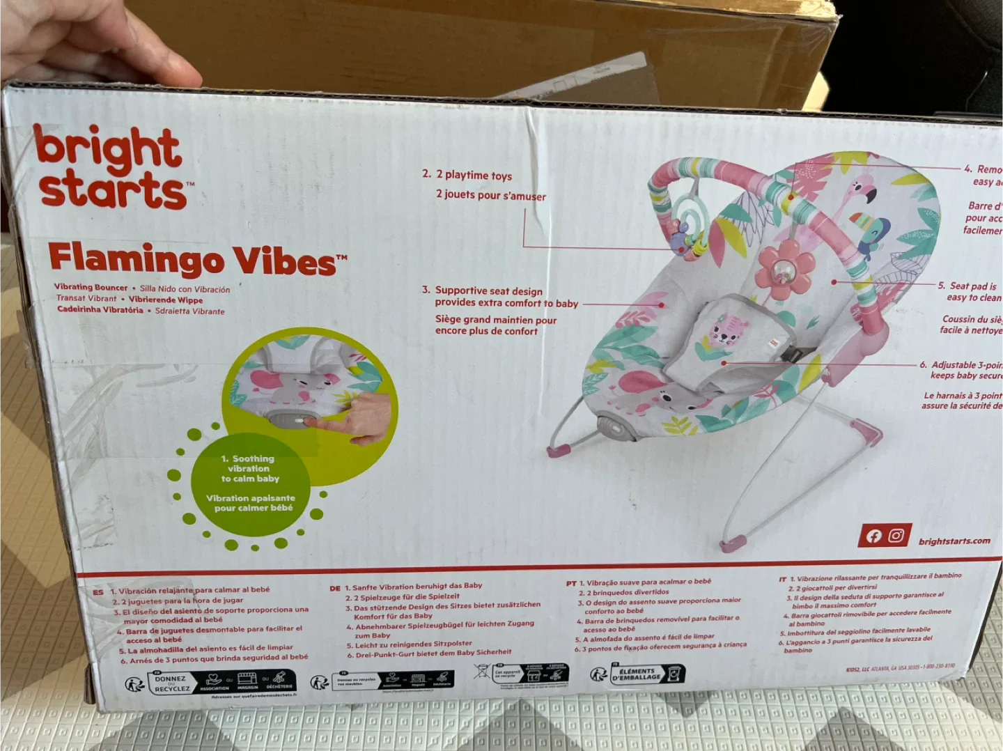 Bright Starts Flamingo Vibes Vibrating Bouncer - NEW thumbnail