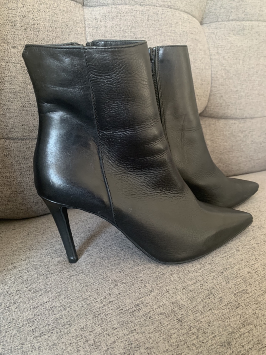 Black Leather Ankle Boots, Size 6.5