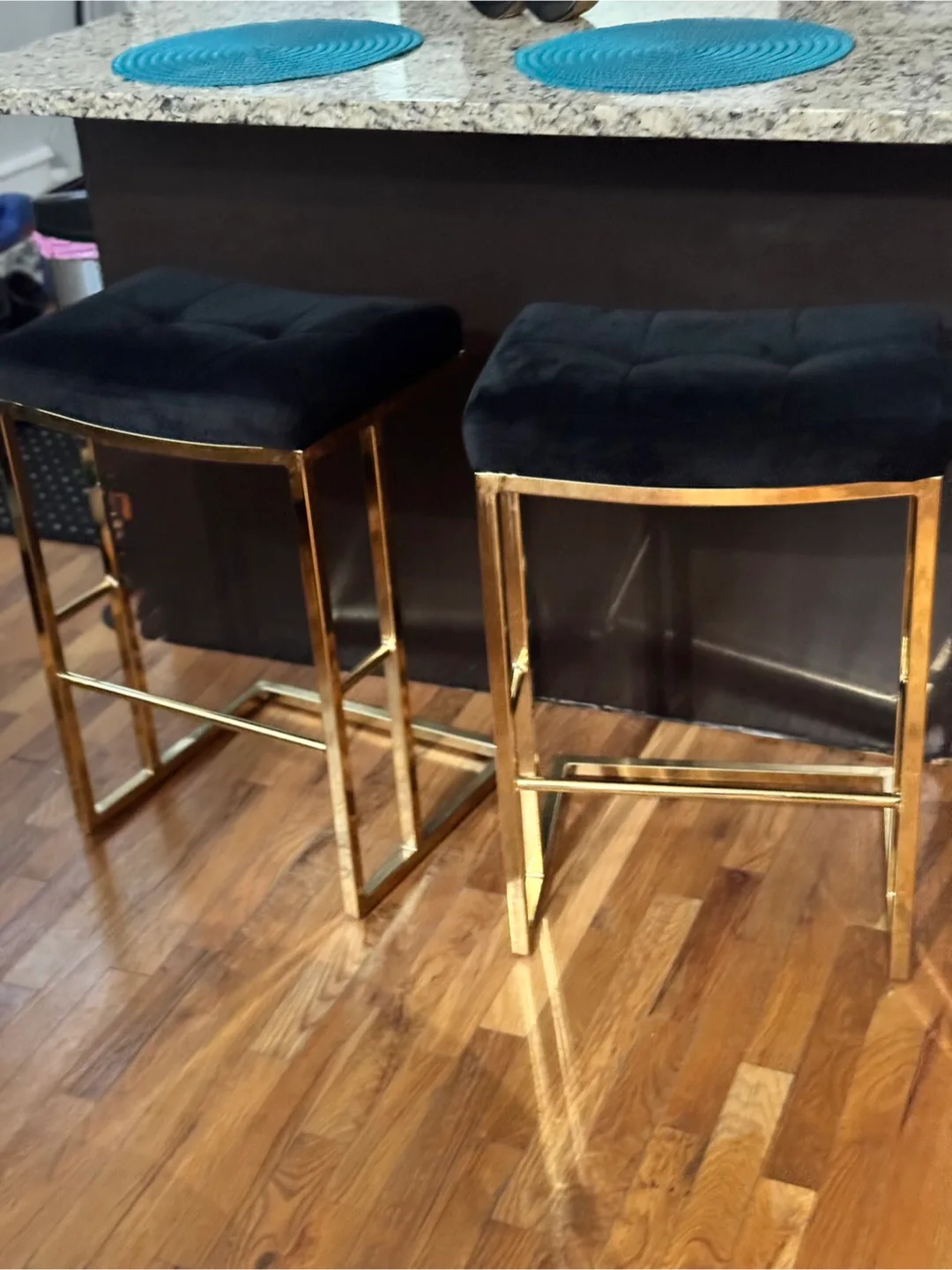 Set of 2 Black Velvet & Gold Bar Stools thumbnail