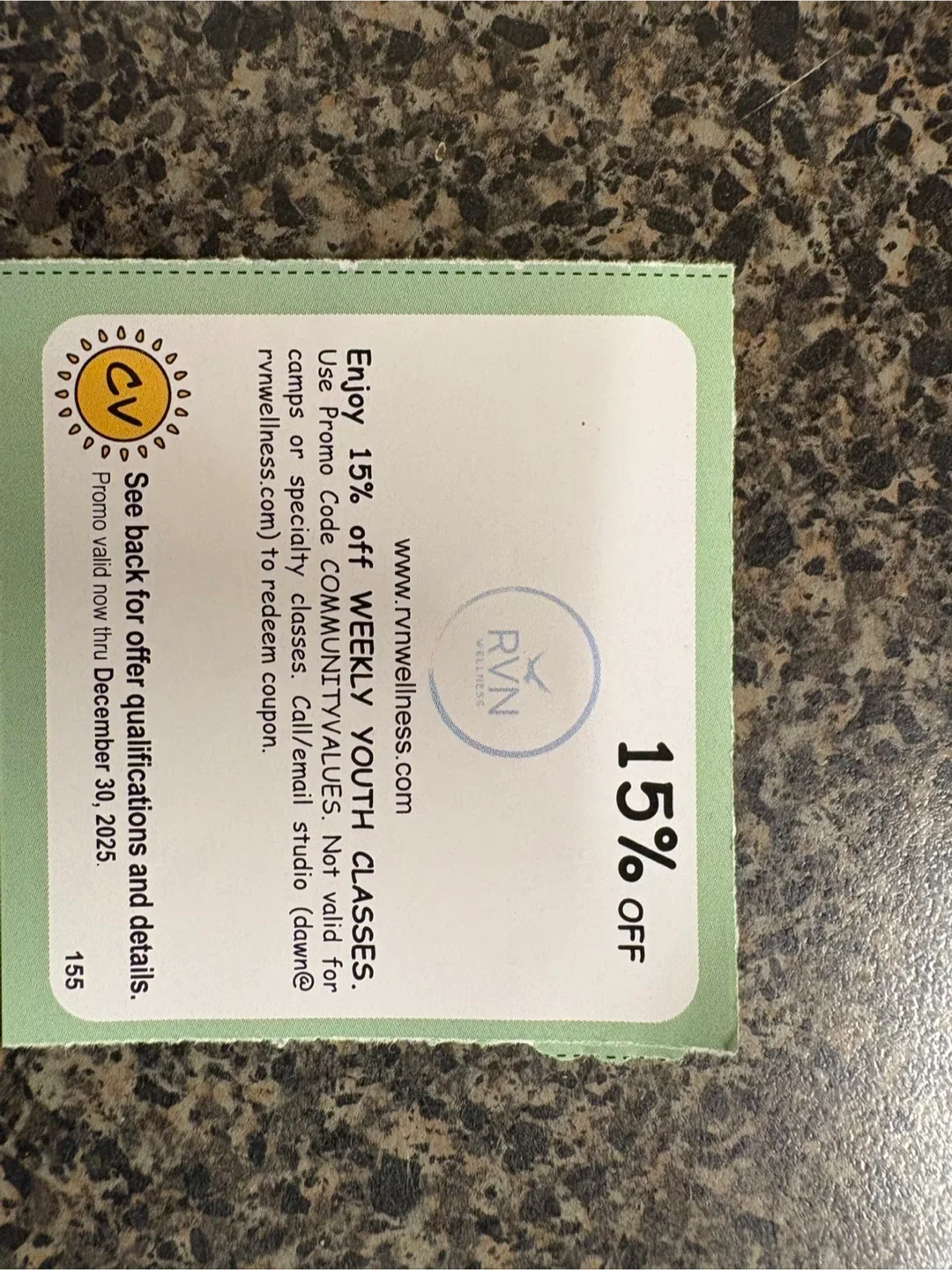 Coupon - RVN Wellness 15% off Youth Classes