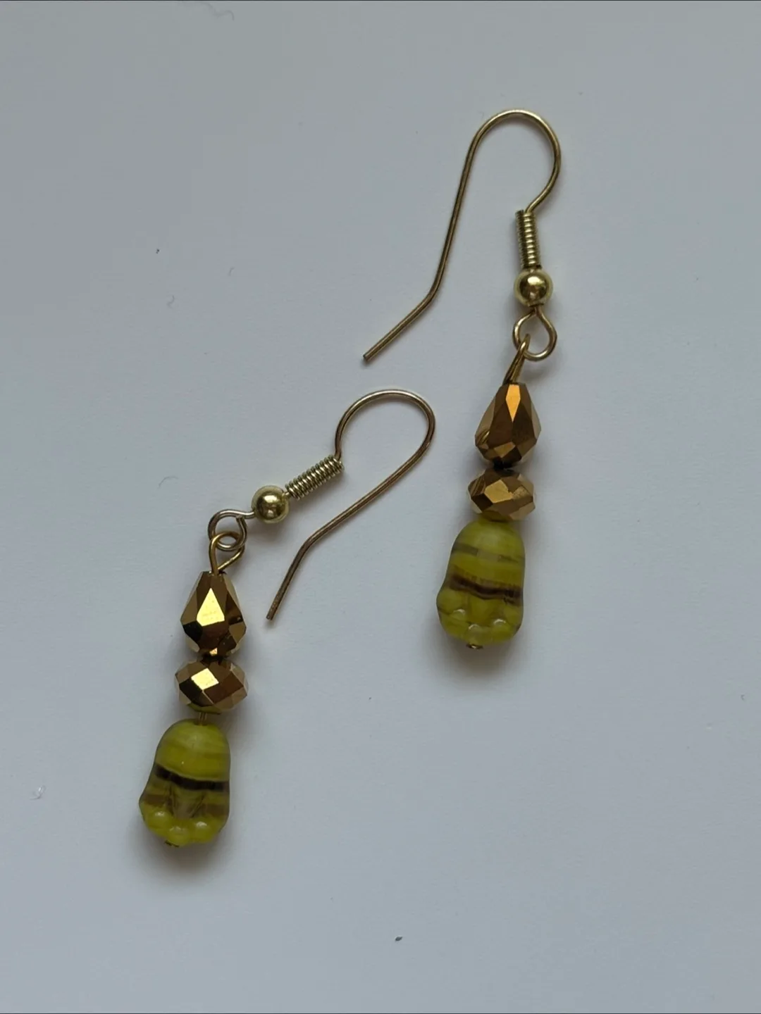 Handmade Gold & Green Beaded Earrings thumbnail