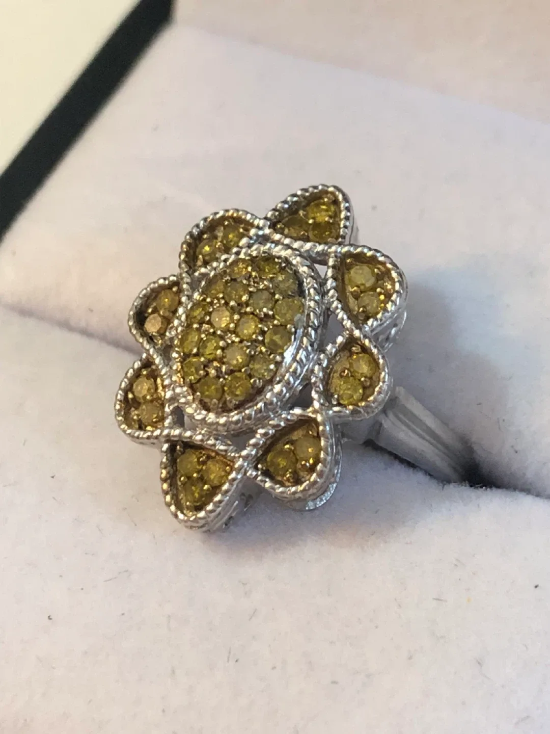 Yellow Diamond Flower 925  Ring thumbnail