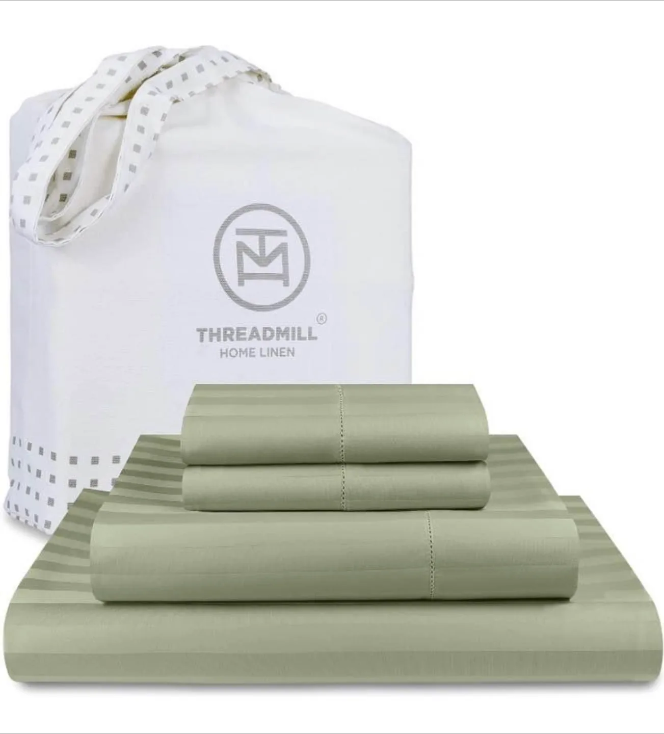 Threadmill Home Linen King Stripe Sage Green Sheet Set thumbnail
