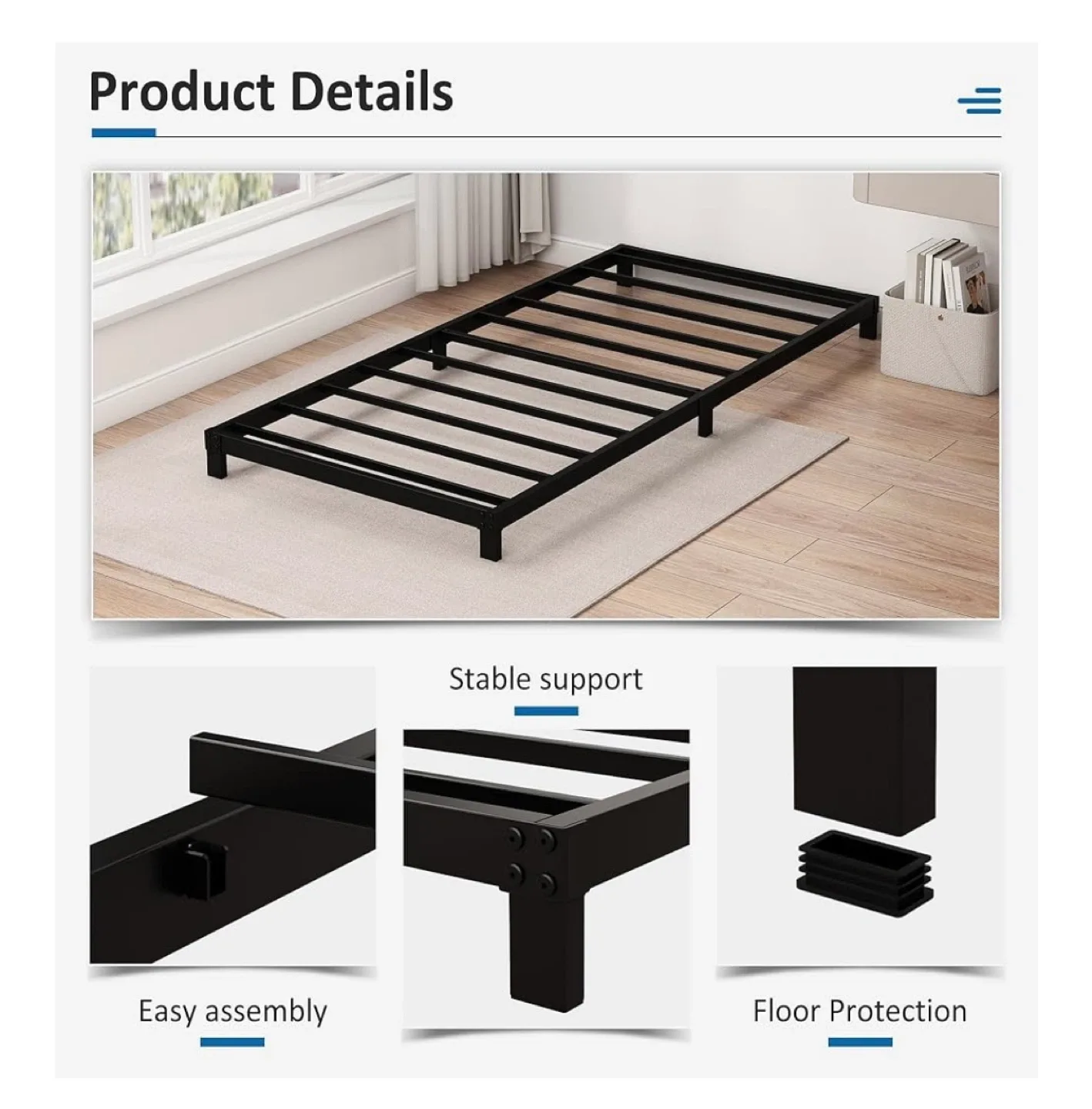 5 inches Twin Size Metal Bed Frame - Black image indicator(3)