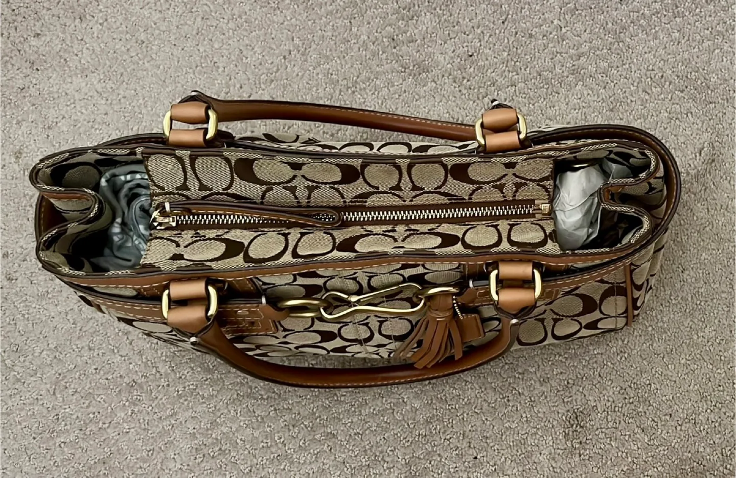 Coach Signature Brown Leather Handbag image indicator(3)