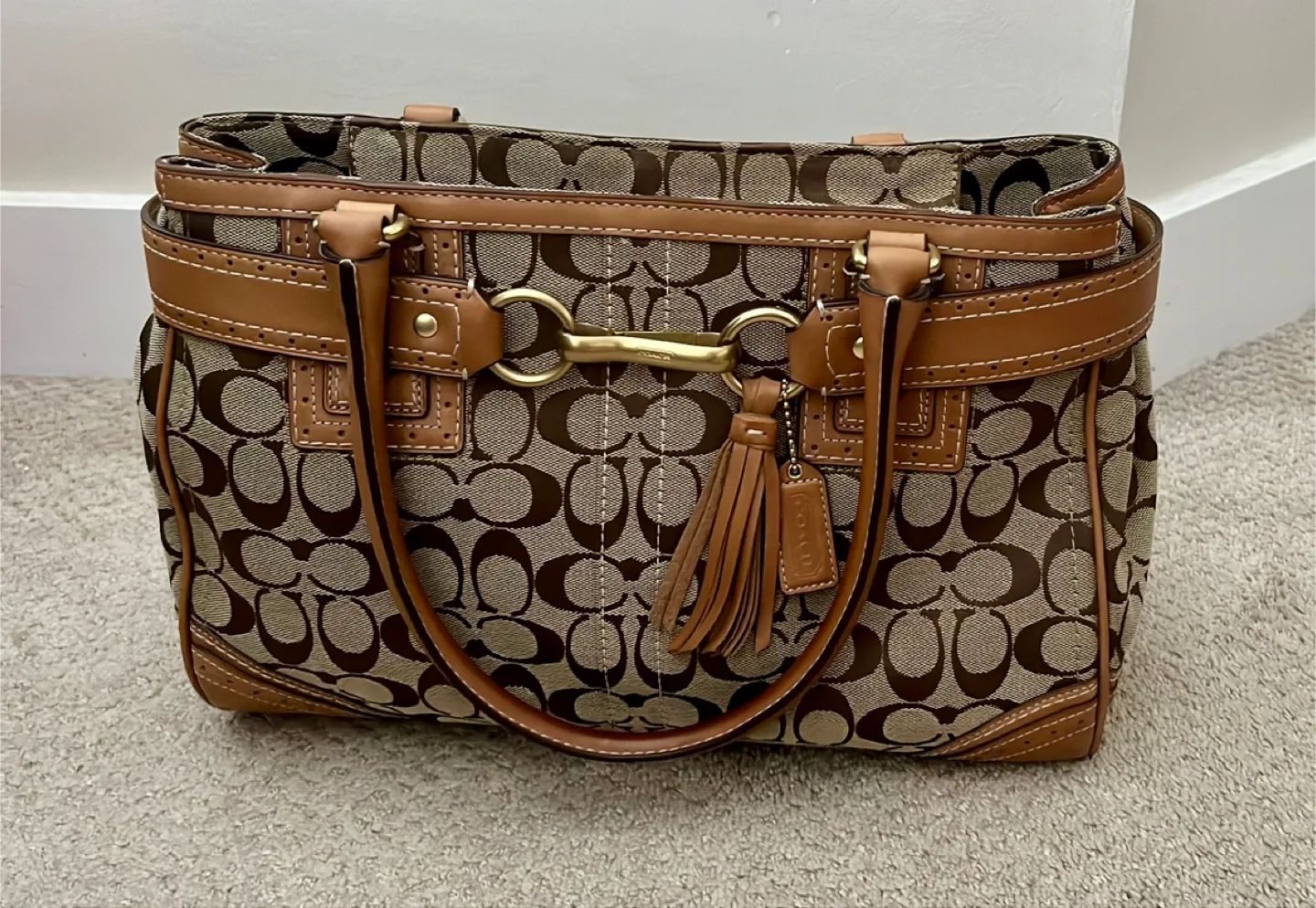 Coach Signature Brown Leather Handbag thumbnail