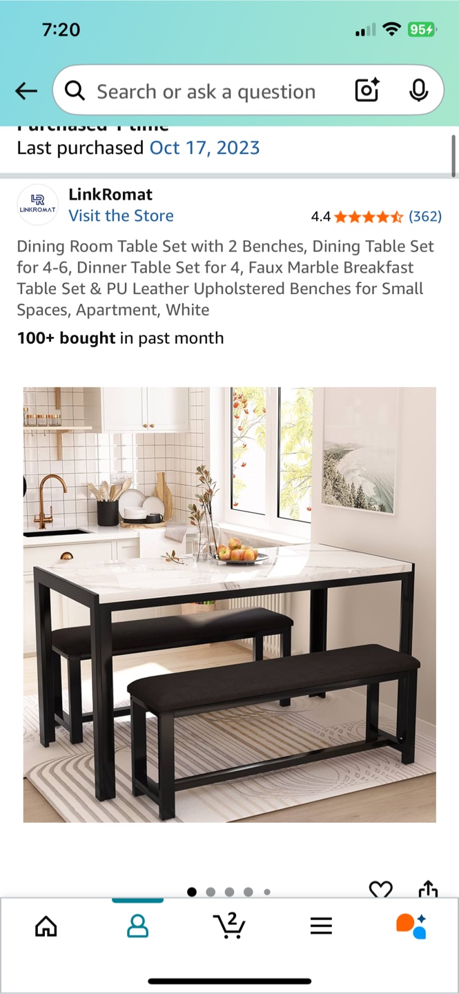 LinkRomat Dining Table Set with 2 Benches - White