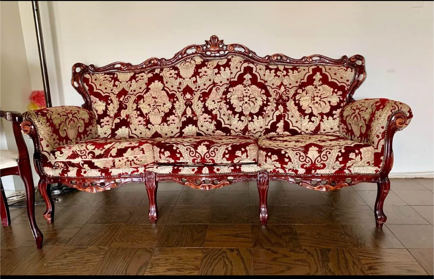 Vintage Style Red Floral Sofa