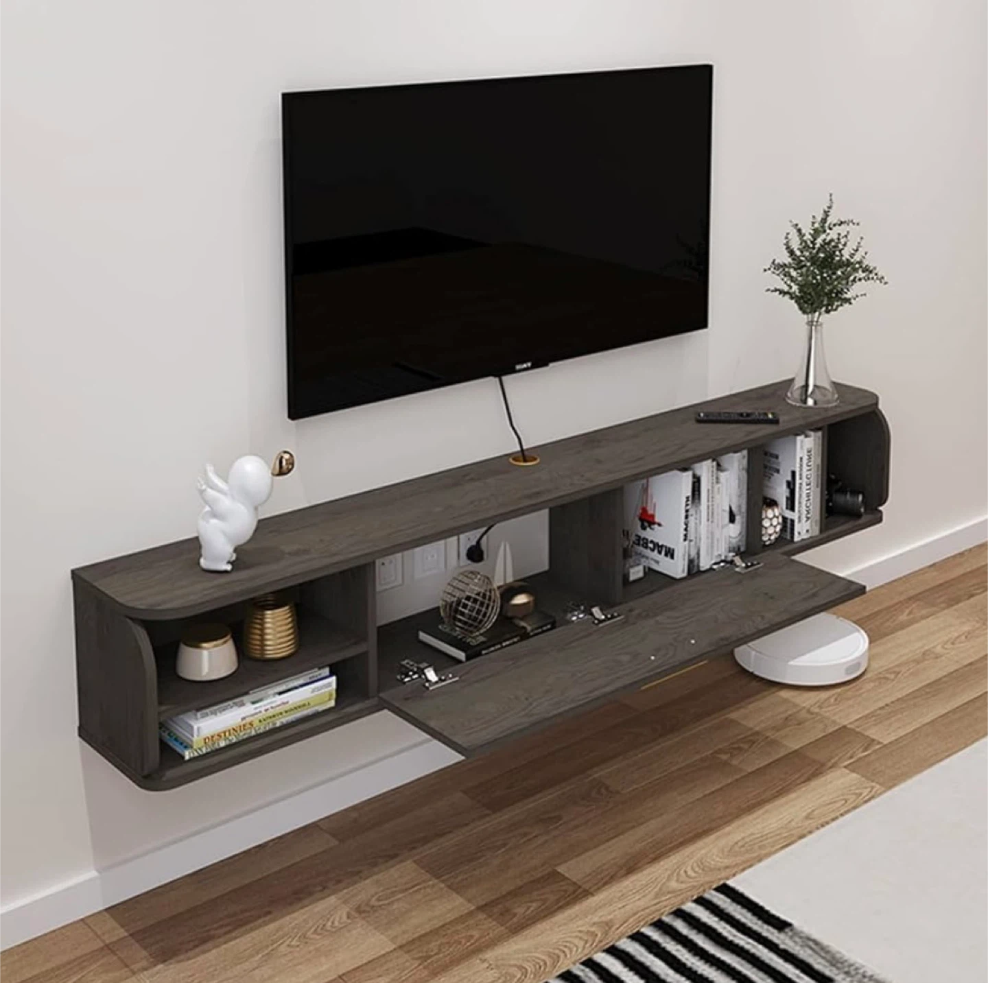 Wall Mounted Floating TV Stand - Rustic Gray