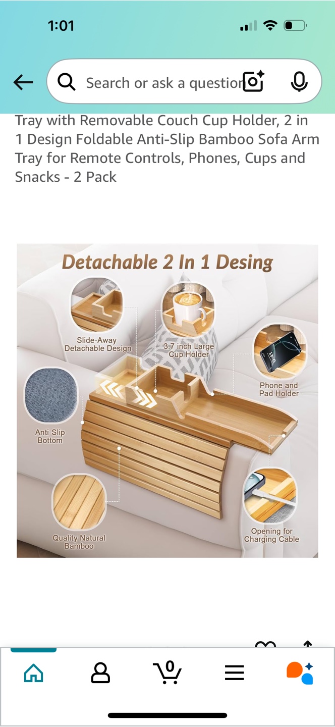 Bamboo Sofa Arm Tray Table with Cup Holder - photo 4