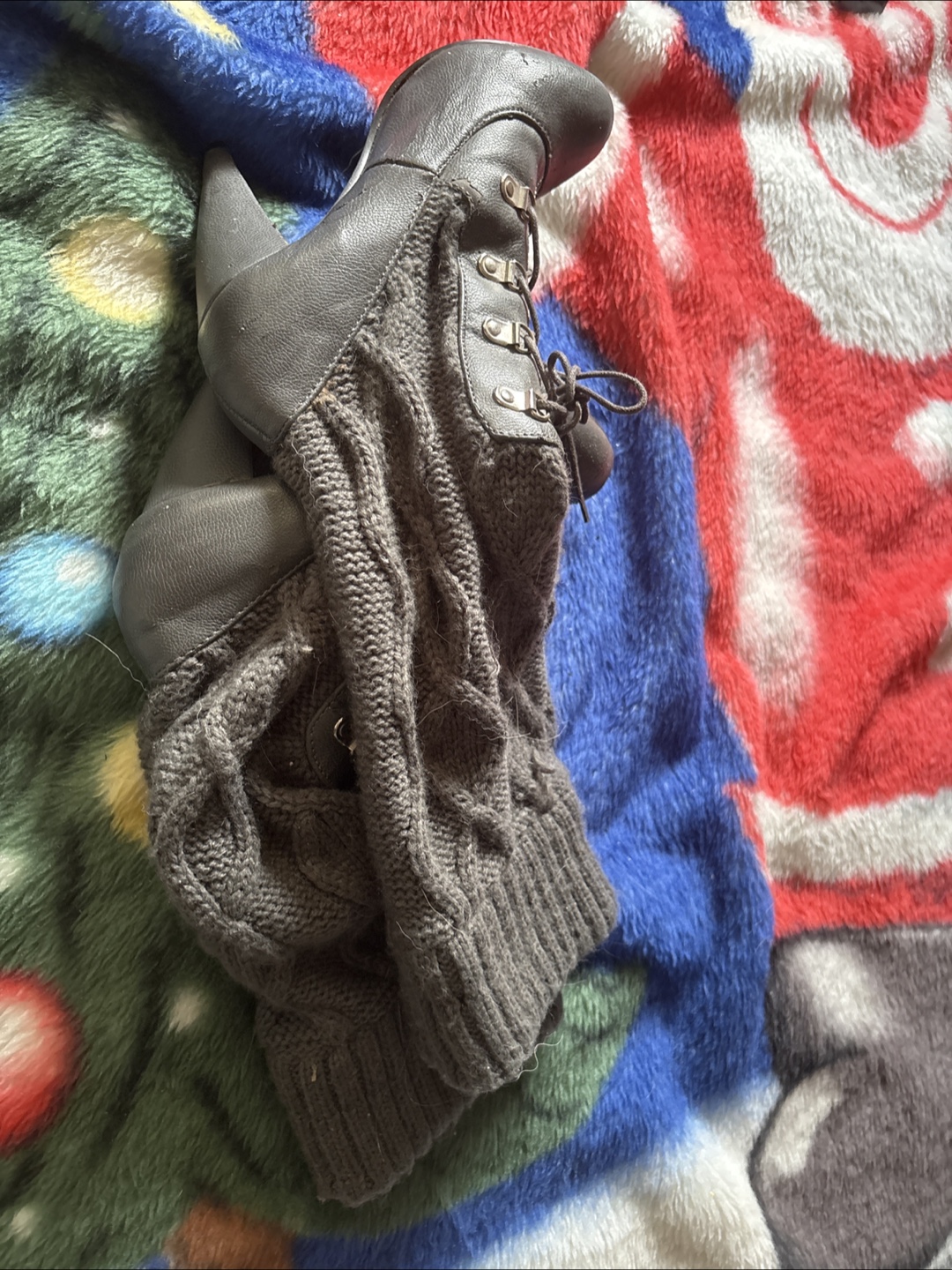 Grey Ankle Boots with Knit Detail
