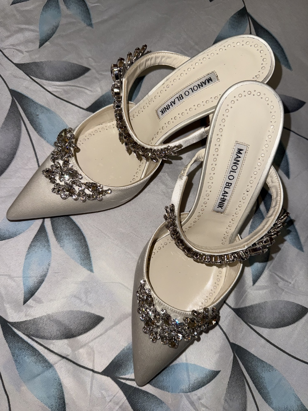 Manolo Blahnik Ivory Embellished Heels