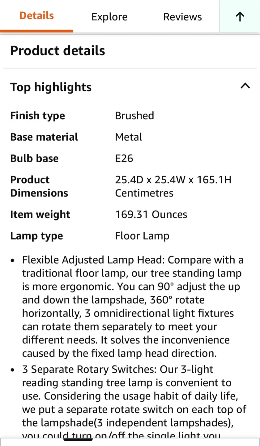 Floor Lamp / 3 Light Bulbs / Gold image indicator(3)