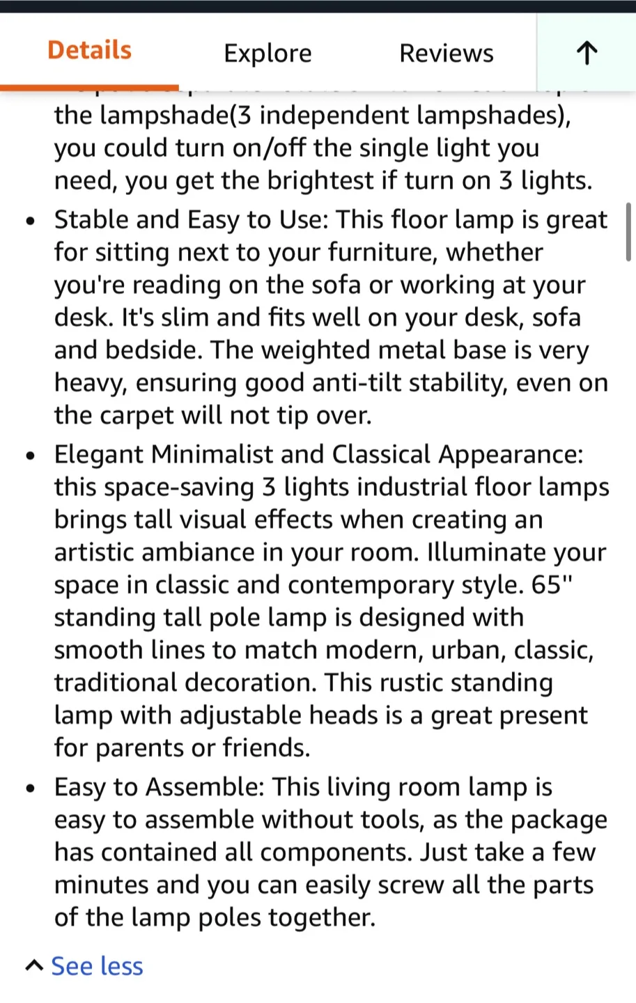Floor Lamp / 3 Light Bulbs / Gold image indicator(4)