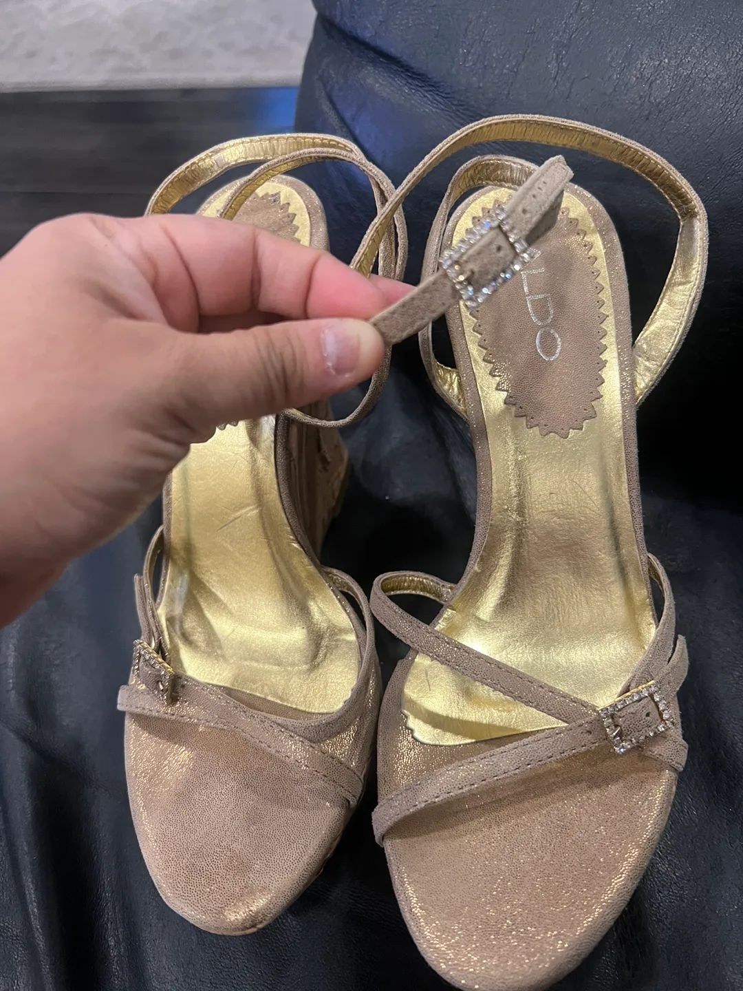 Aldo Gold Wedge Heels size 38 also fits 7 thumbnail