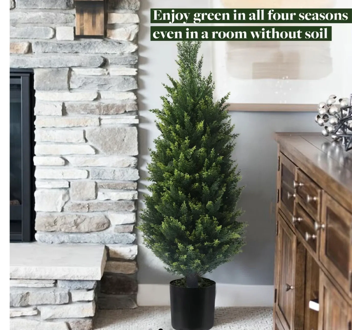 37 Inch Artificial Cedar Topiary Trees Set of 2 image indicator(3)