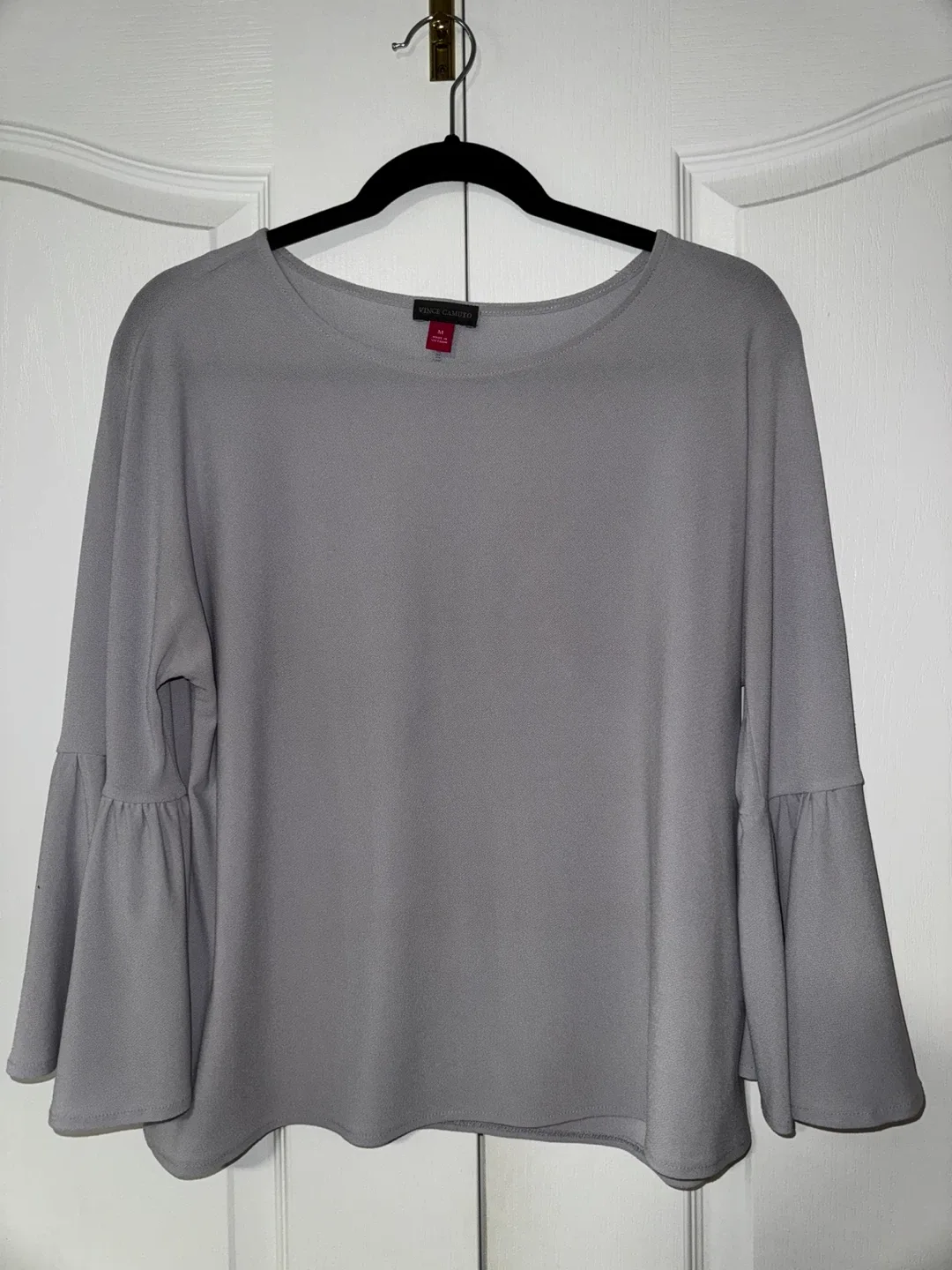 Vince Camuto Grey Bell Sleeve Top - Size M thumbnail