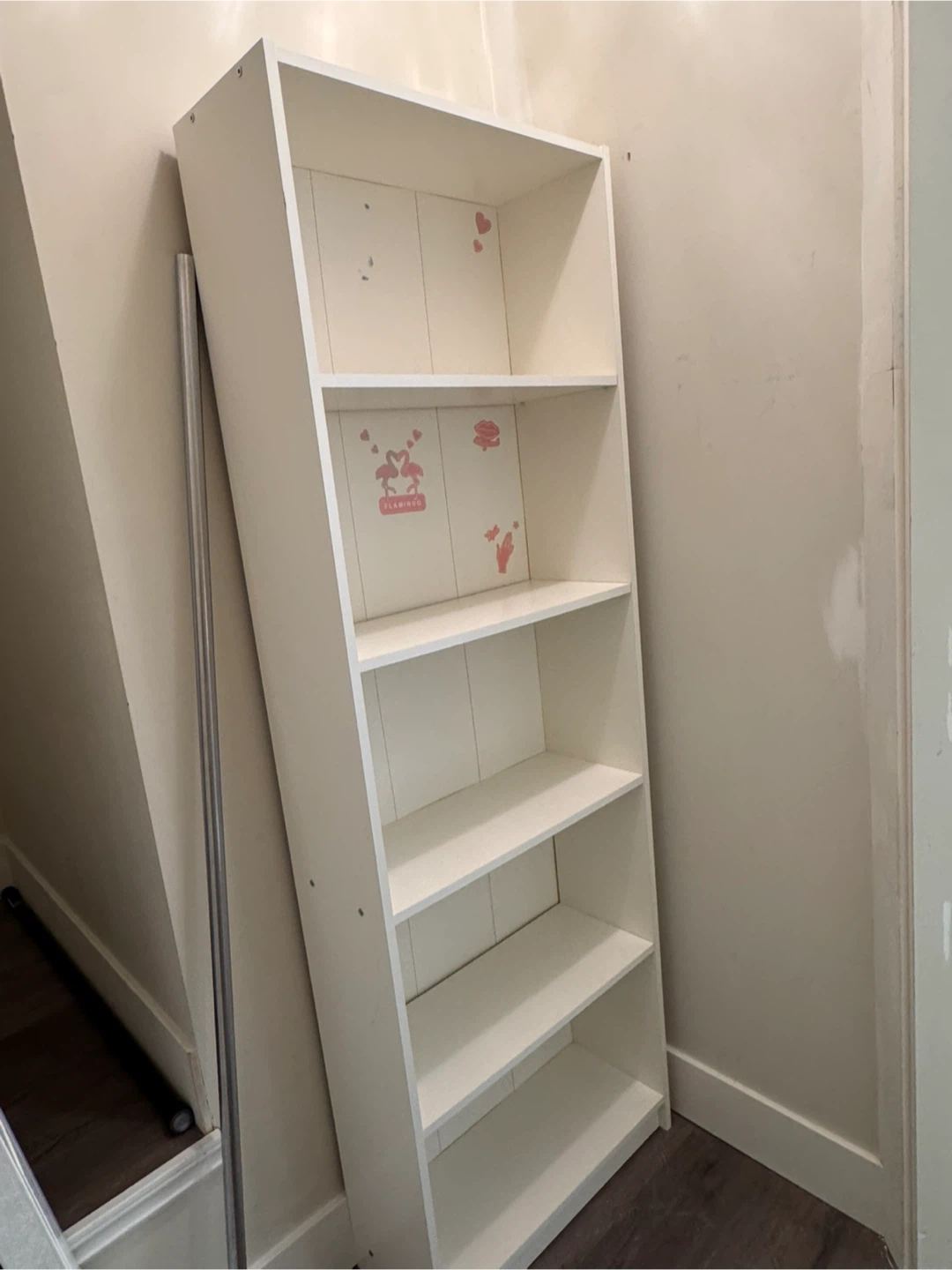 White Bookcase with Pink Flamingo Design - photo 2