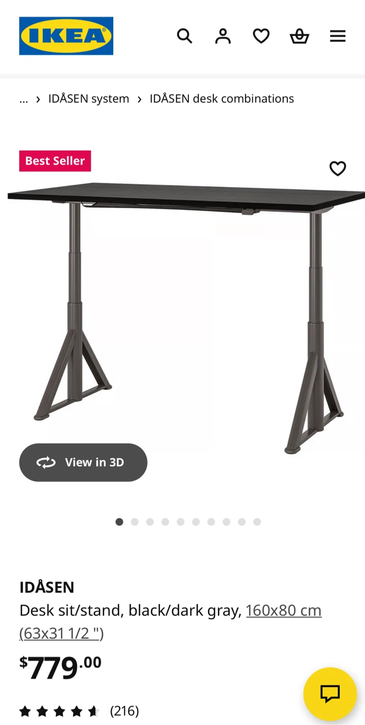 IKEA IDÅSEN Desk Sit/Stand, Black/Dark Gray, 160x80cm - photo 2