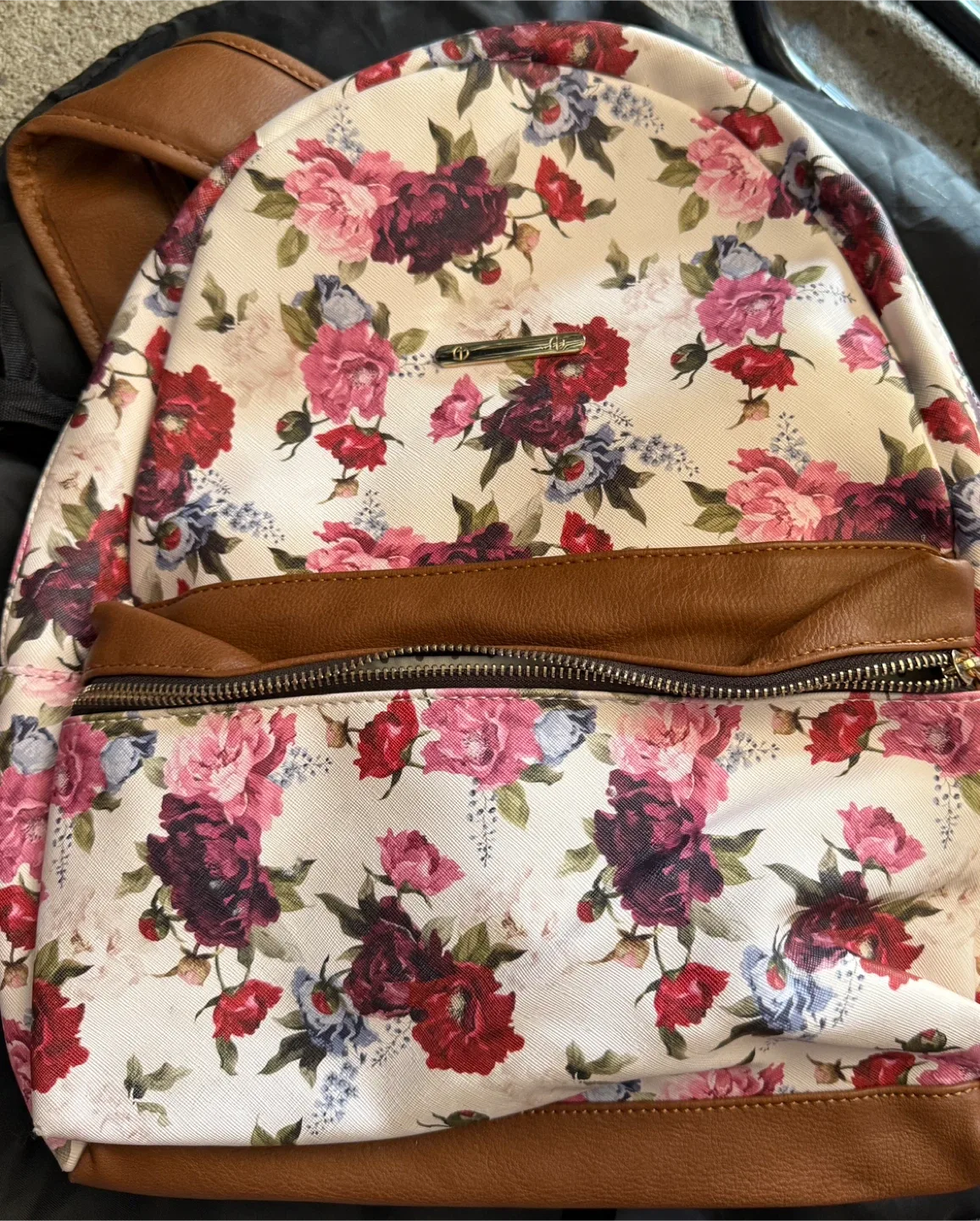 Floral Backpack with Brown Leather Accents thumbnail
