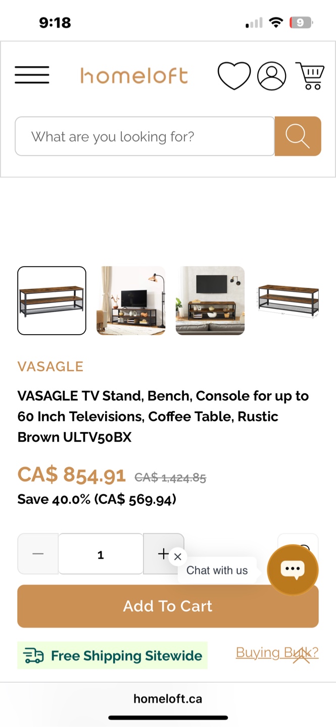 VASAGLE TV Stand, Rustic Brown ULTV50BX - photo 4