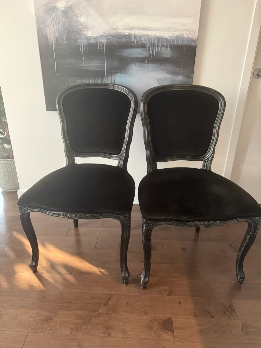 Black Velvet Antique Style Chairs - Set of 2