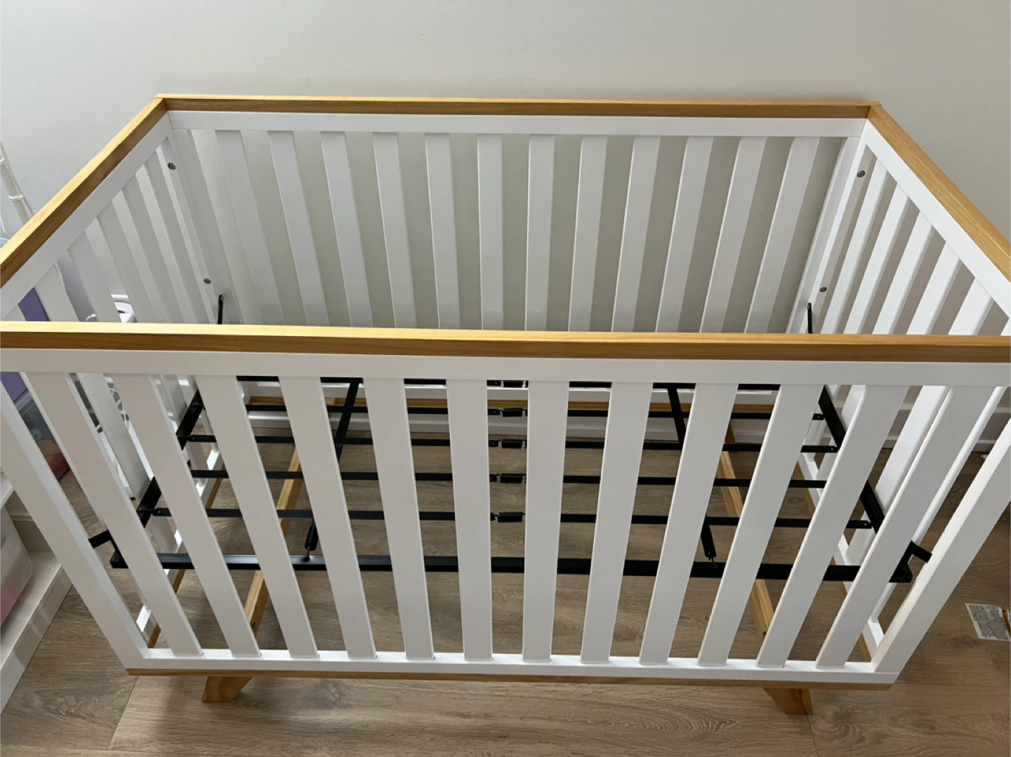 White & Wood Baby Crib