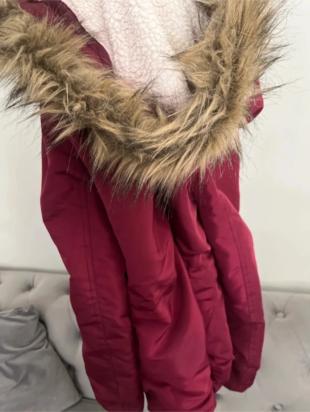 Burgundy Winter Jacket with Fur Trim image indicator(2)