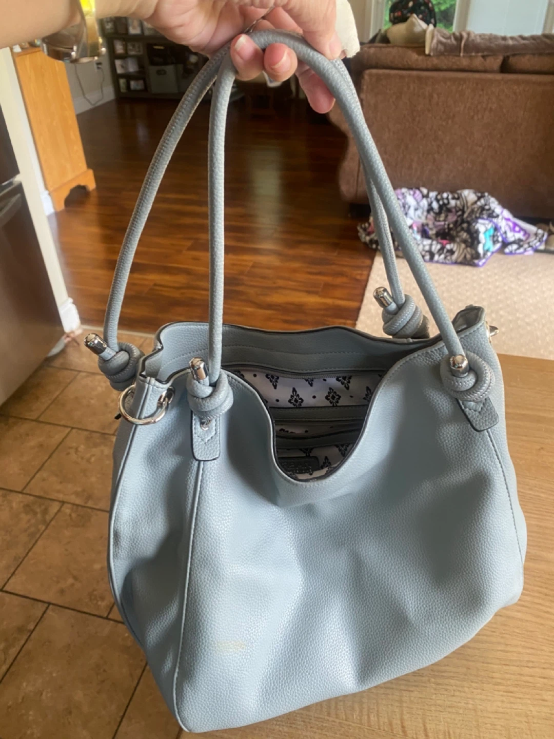 Vegan Leather Hobo Bag - Light Blue