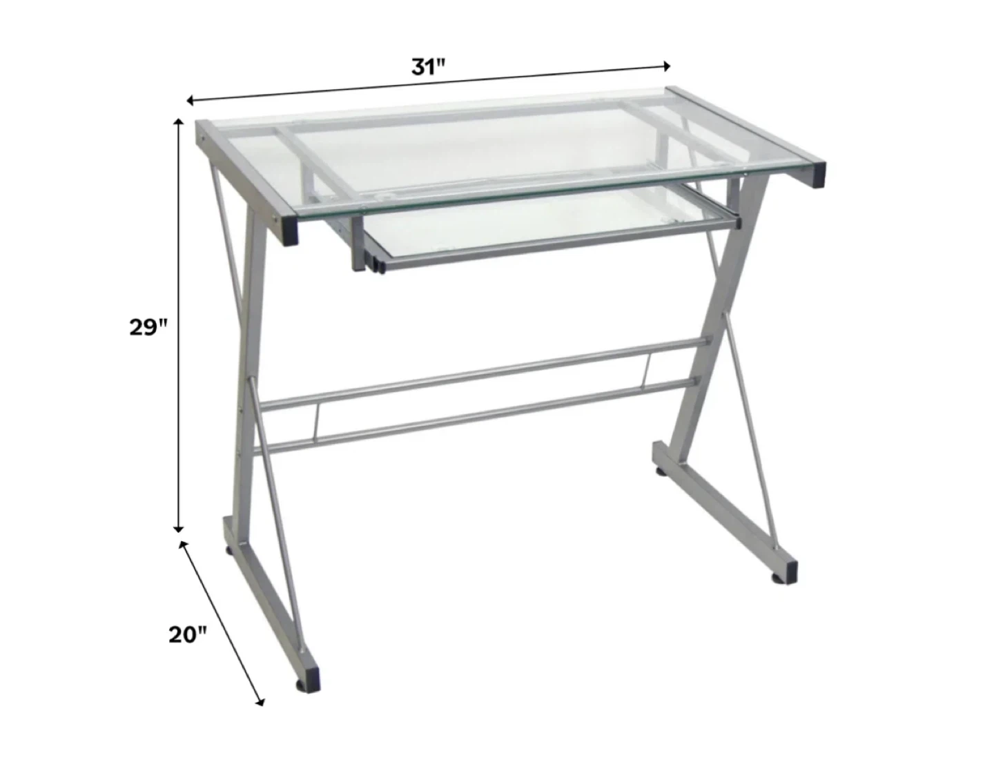 Glass Top Computer Desk with Pullout Keyboard Tray - photo 4