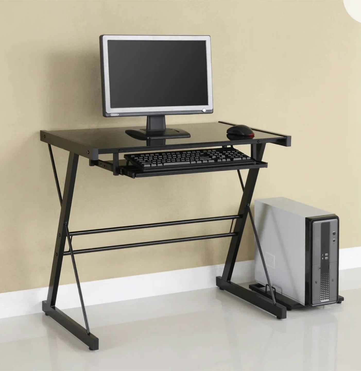 Glass Top Computer Desk with Pullout Keyboard Tray - photo 3