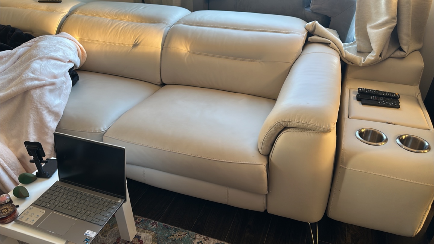 Cream Leather Power Reclining Sectional Sofa - photo 3