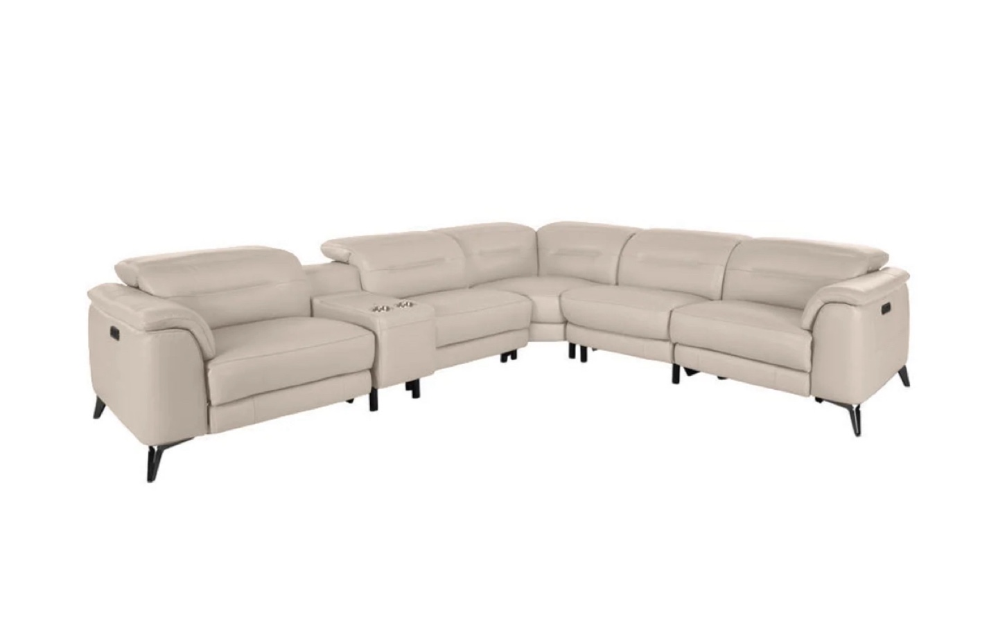Cream Leather Power Reclining Sectional Sofa