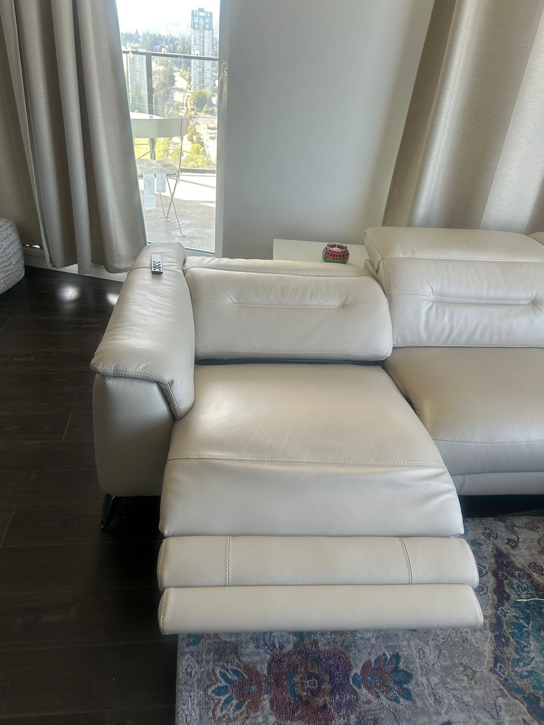 Cream Leather Power Reclining Sectional Sofa - photo 2