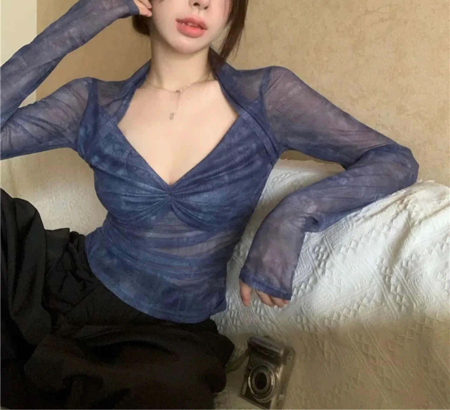 Blue Sheer Long Sleeve Top thumbnail