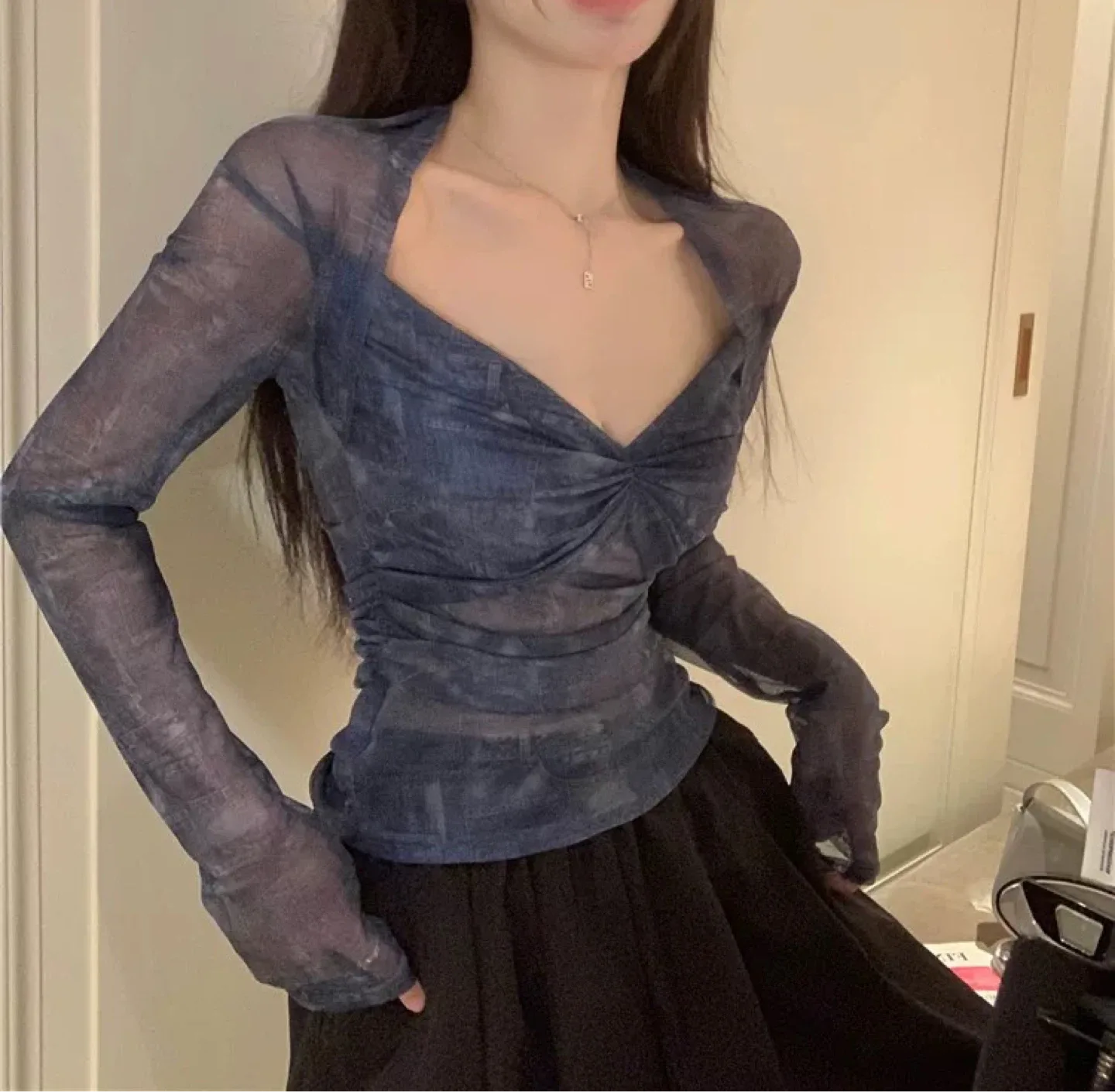 Blue Sheer Long Sleeve Top image indicator(2)