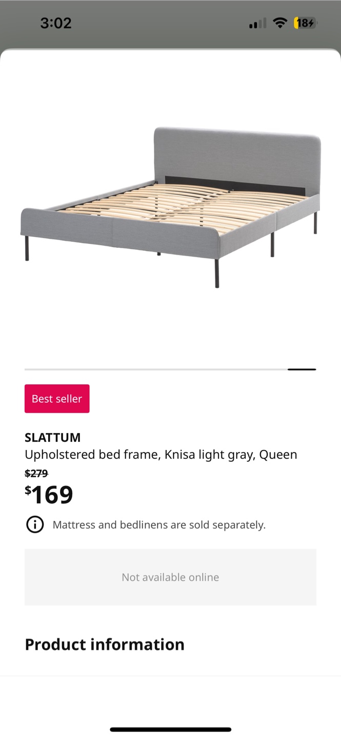 IKEA SLATTUM Queen Bed Frame - Knisa Light Gray