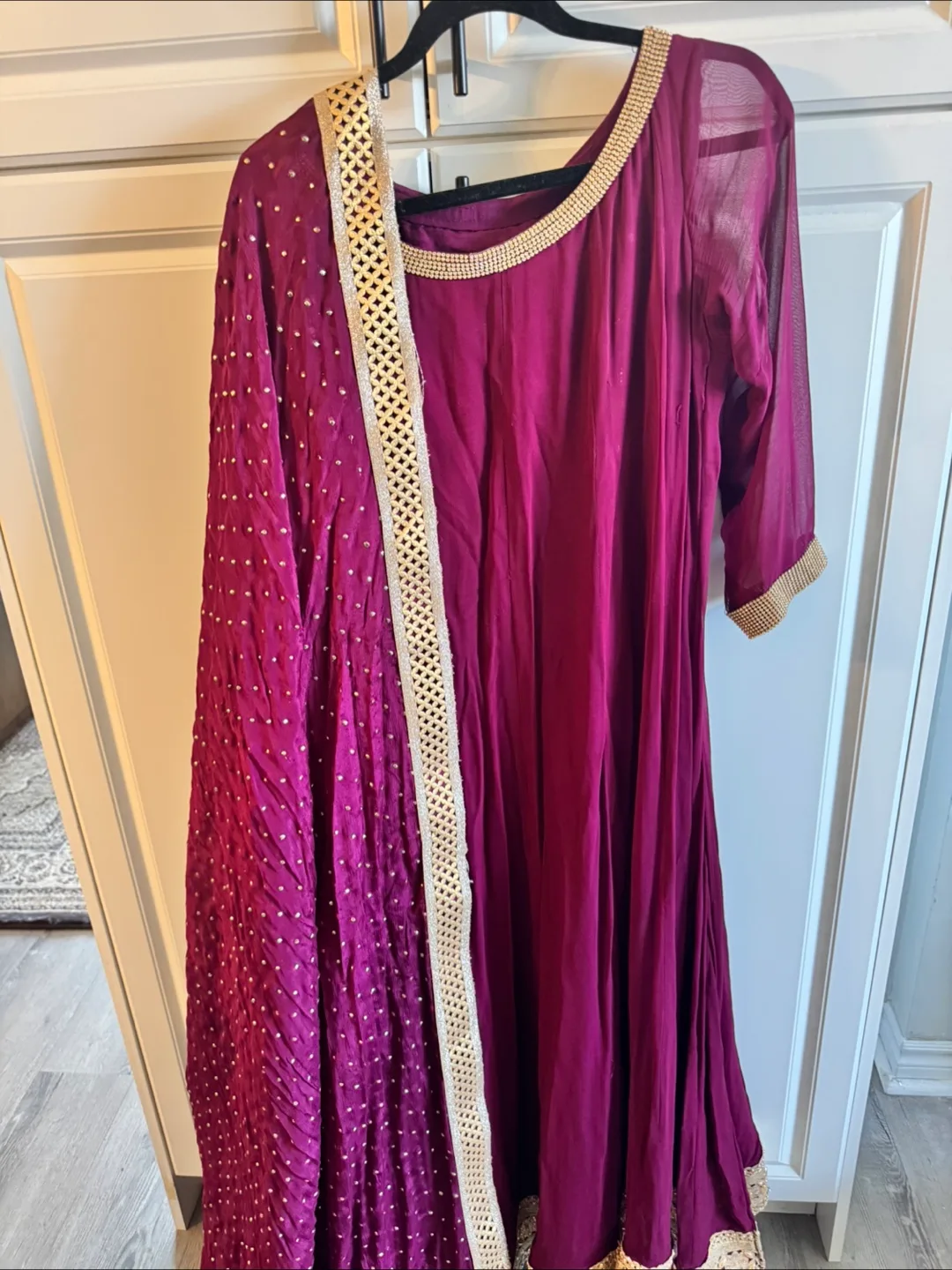 Women's Embroidered Anarkali- wine colour thumbnail