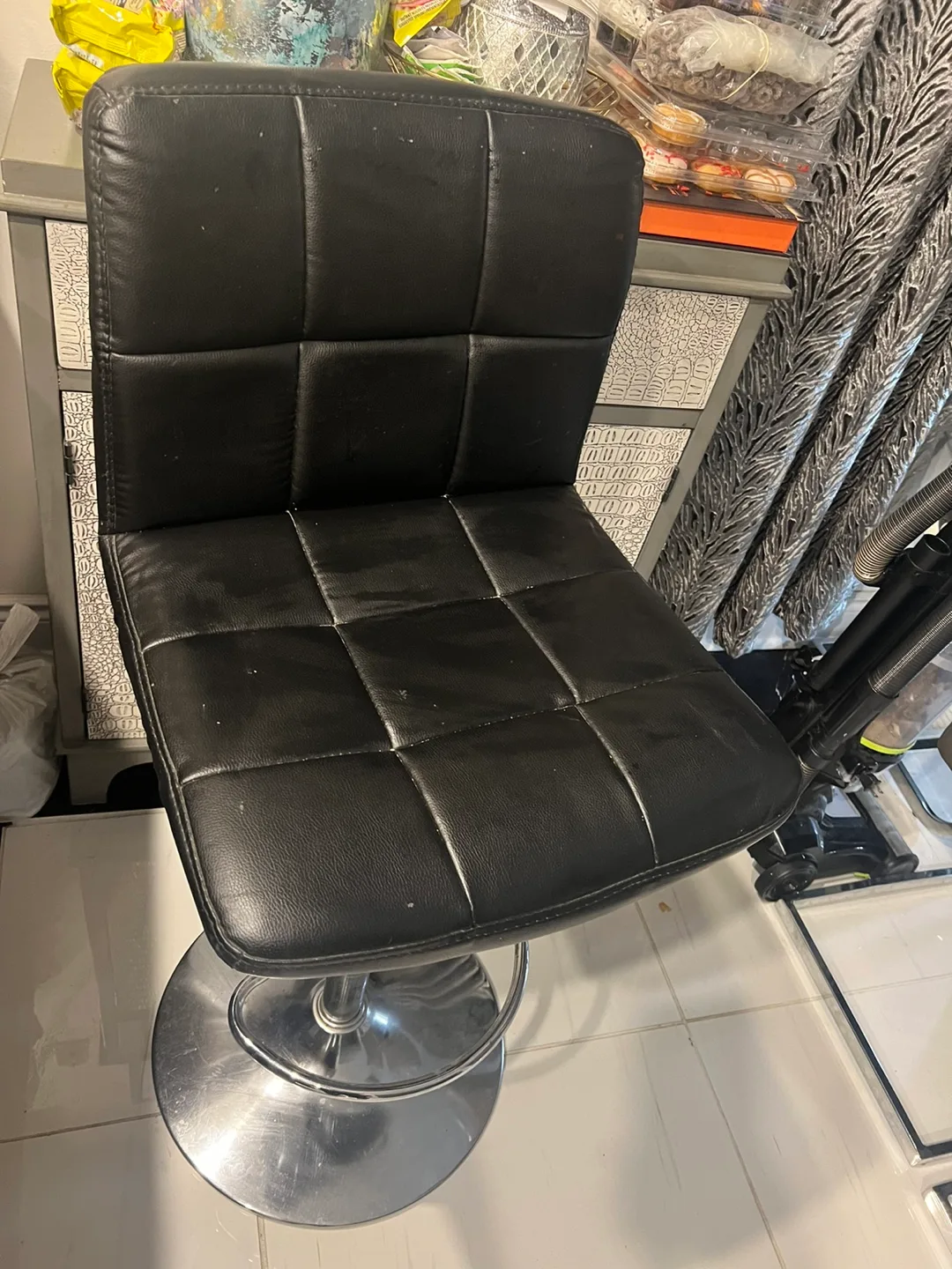 Black Swivel Bar Stool leather thumbnail