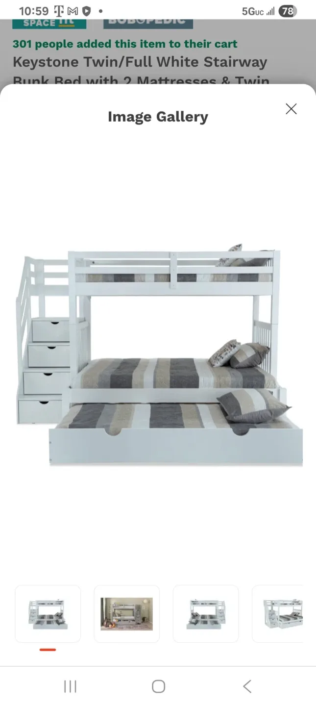 Keystone Twin/Full White Stairway Bunk Bed