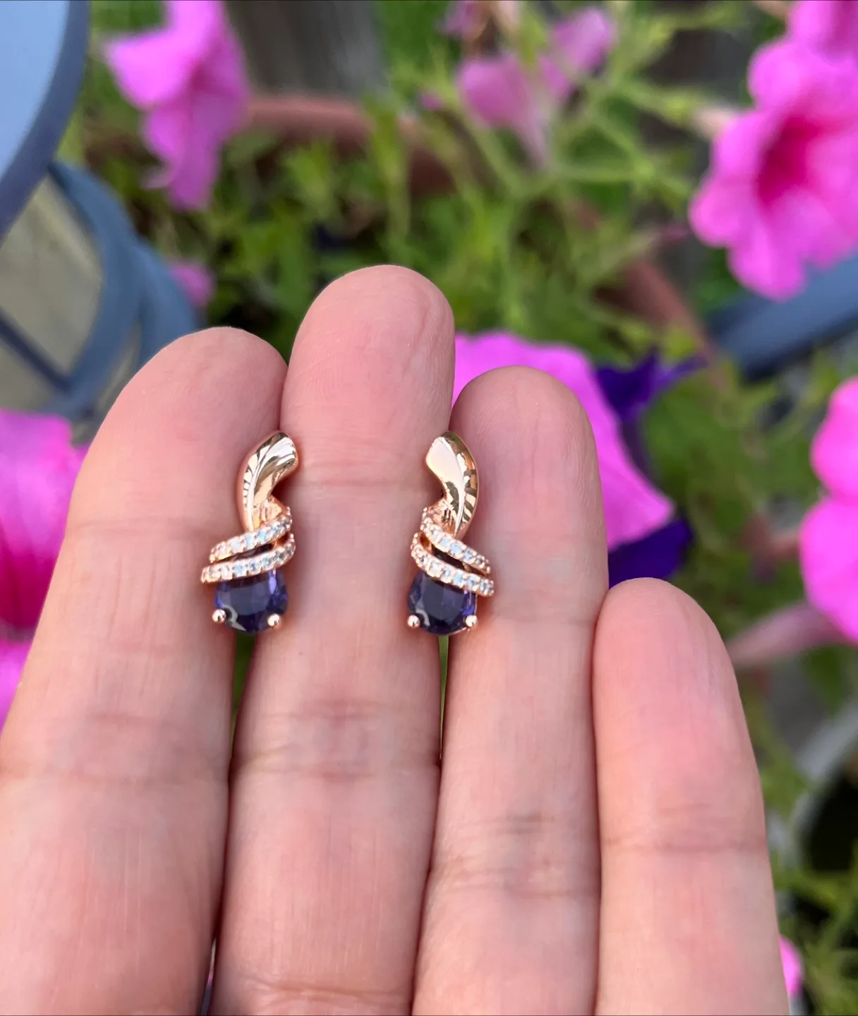 Rose Gold plated purple zircon  Drop Earrings thumbnail