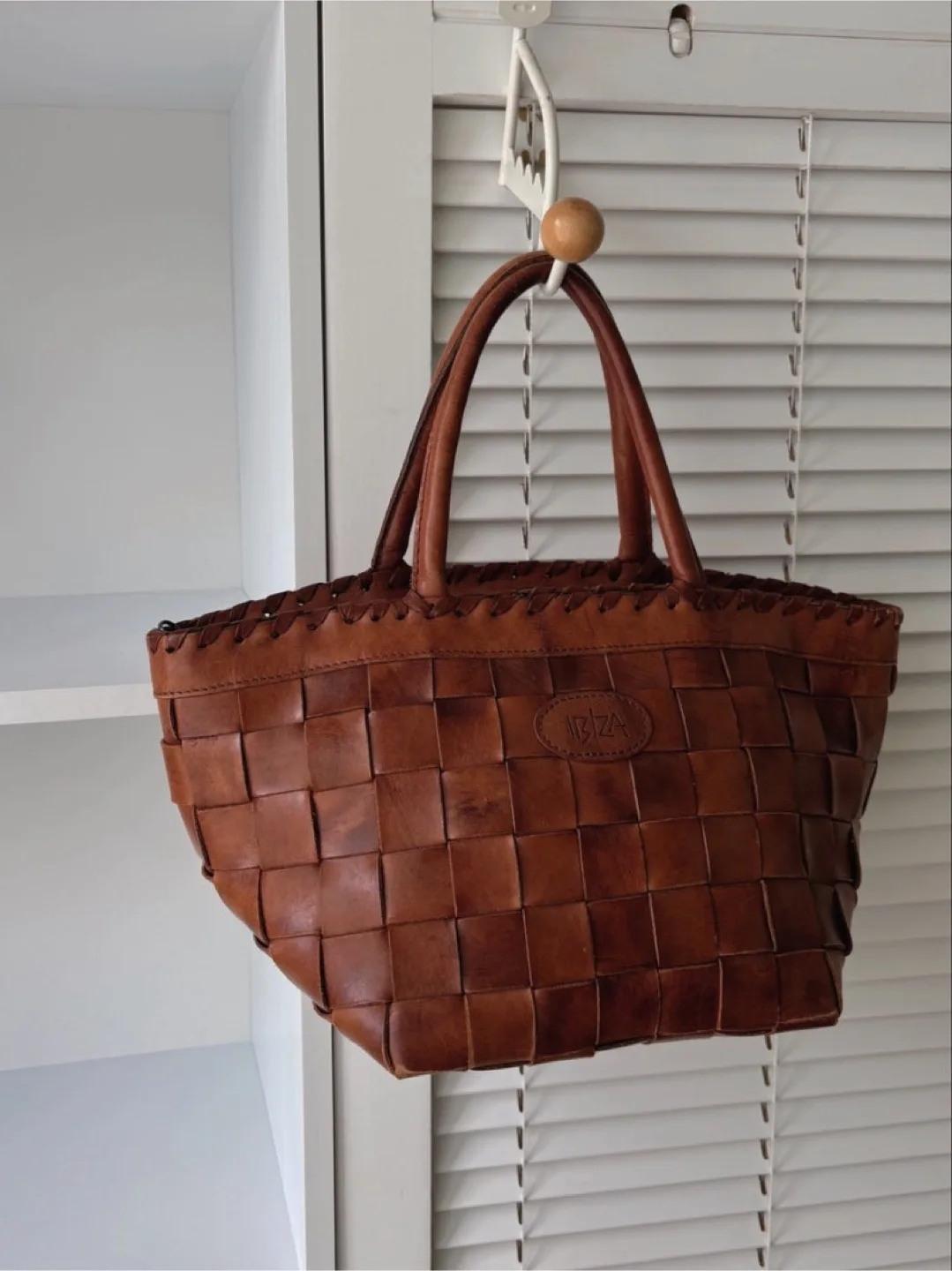 Vintage IBIZA Leather Tote Bag – Handmade Woven Leather Handbag image indicator(10)